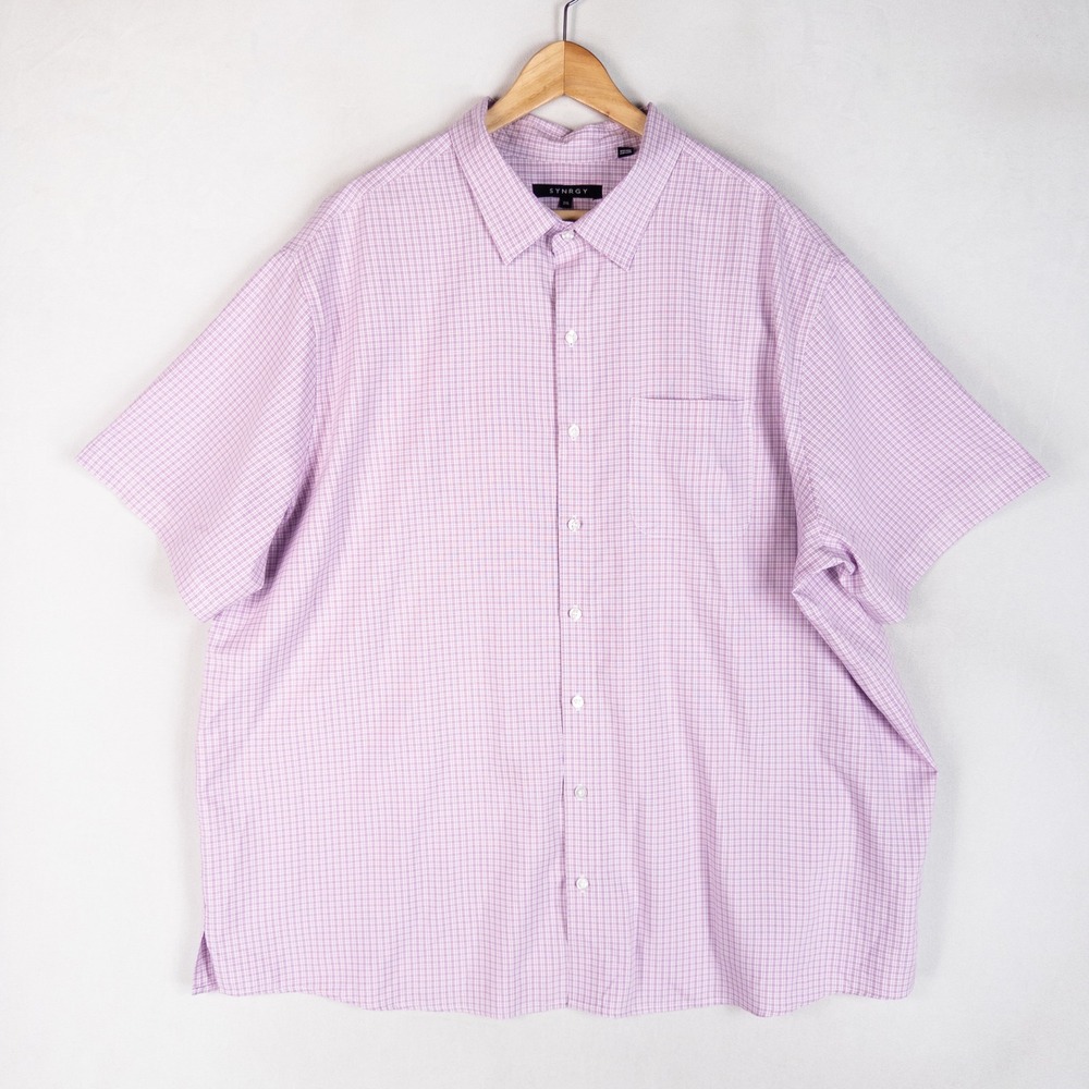 SYNRGY Shirt Mens 2XL Purple Plaid Short Sleeve Button Up Casual Pocket *